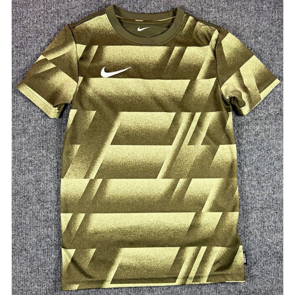 Nike FC Dri Fit Libero Top Medium Olive Geometric Camo Youth Small 8-9